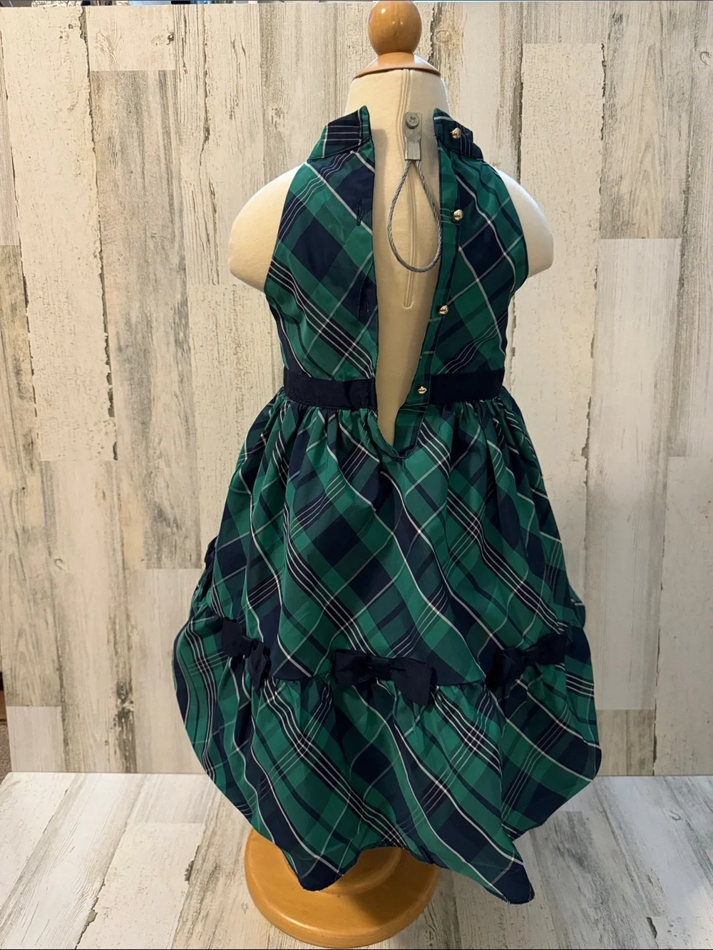 Janie and Jack Tartan Navy Bows Goldtone Buttons Lined Tulle Skirt Chic Dress 3